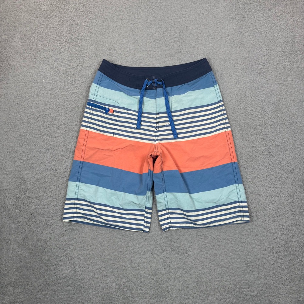 Patagonia Boys Costa Rica Baggies Board Shorts Blue Orange Striped Size 12